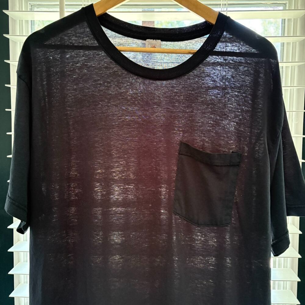 Vintage 1980s Paper Thin Burnout T-Shirt Men's Size XL Blank Black 22x31 POCKET